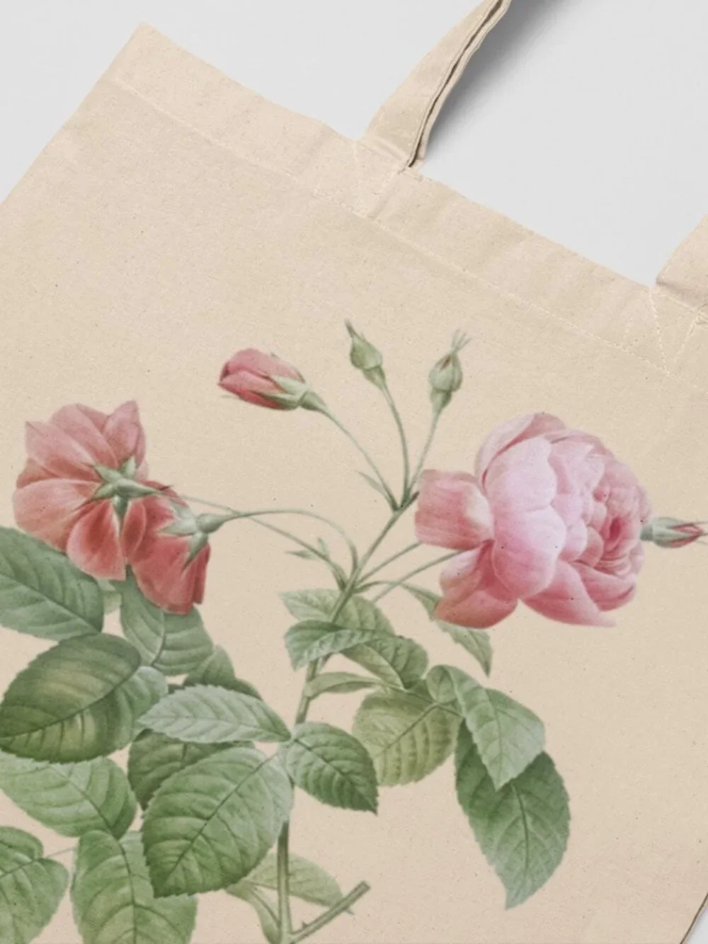 Boursault Rose Vintage Floral Print Graphic Canvas Tote Bag